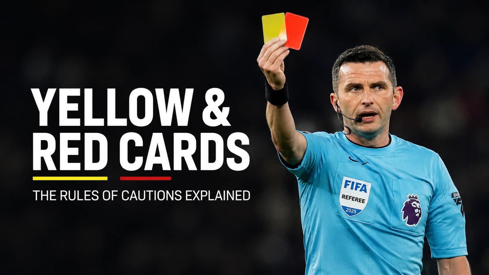 Referee holding up a yellow card and a red card