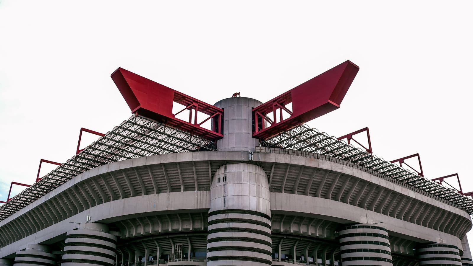 The exterior of the San Siro stadium in Milan seen from below